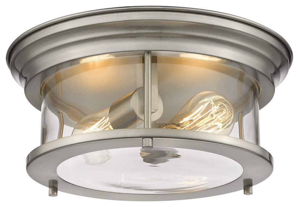 2 Light Glass Ceiling Light, Round, Nickel