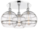 Ballston-Rochester 3-Light 22" Flush Mount, Polished Chrome, Clear
