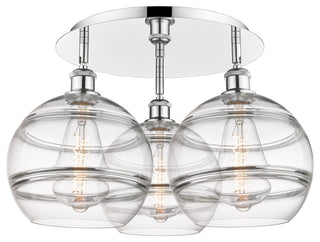 Ballston-Rochester 3-Light 22" Flush Mount, Polished Chrome, Clear