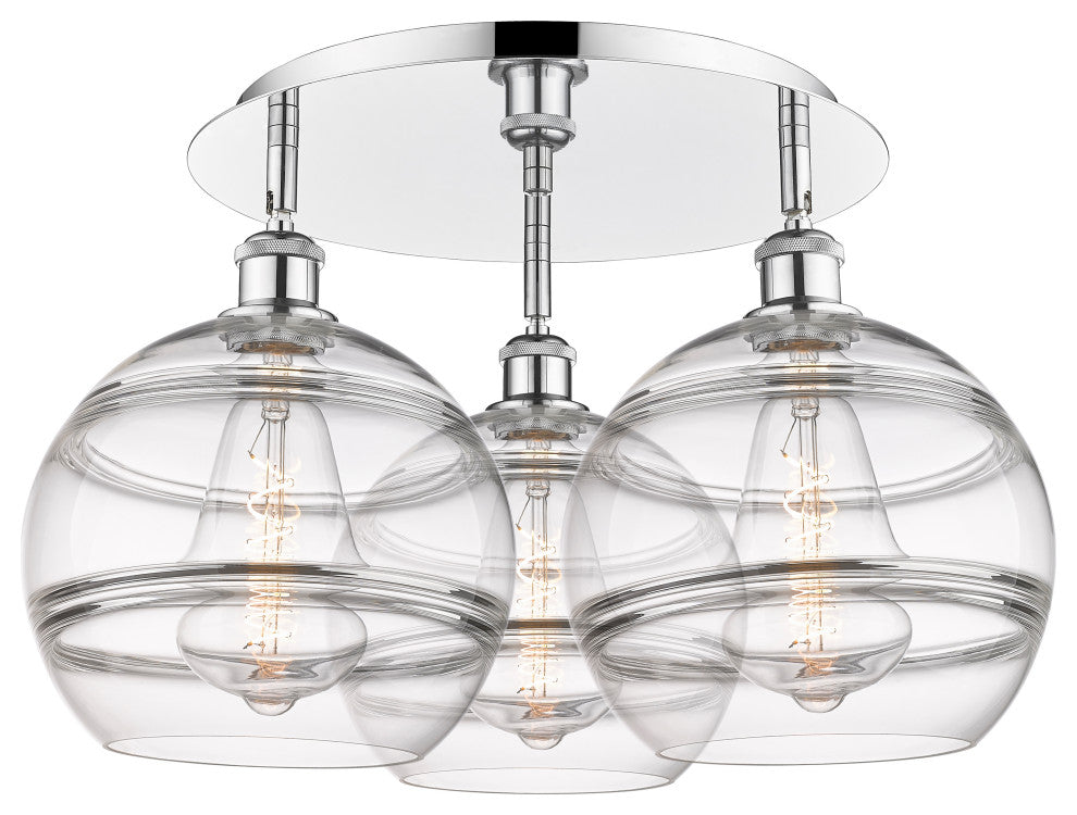 Ballston-Rochester 3-Light 22" Flush Mount, Polished Chrome, Clear