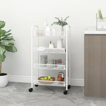 vidaXL 4-Tier Kitchen Trolley Storage Utility Cart with Mesh Baskets White Iron