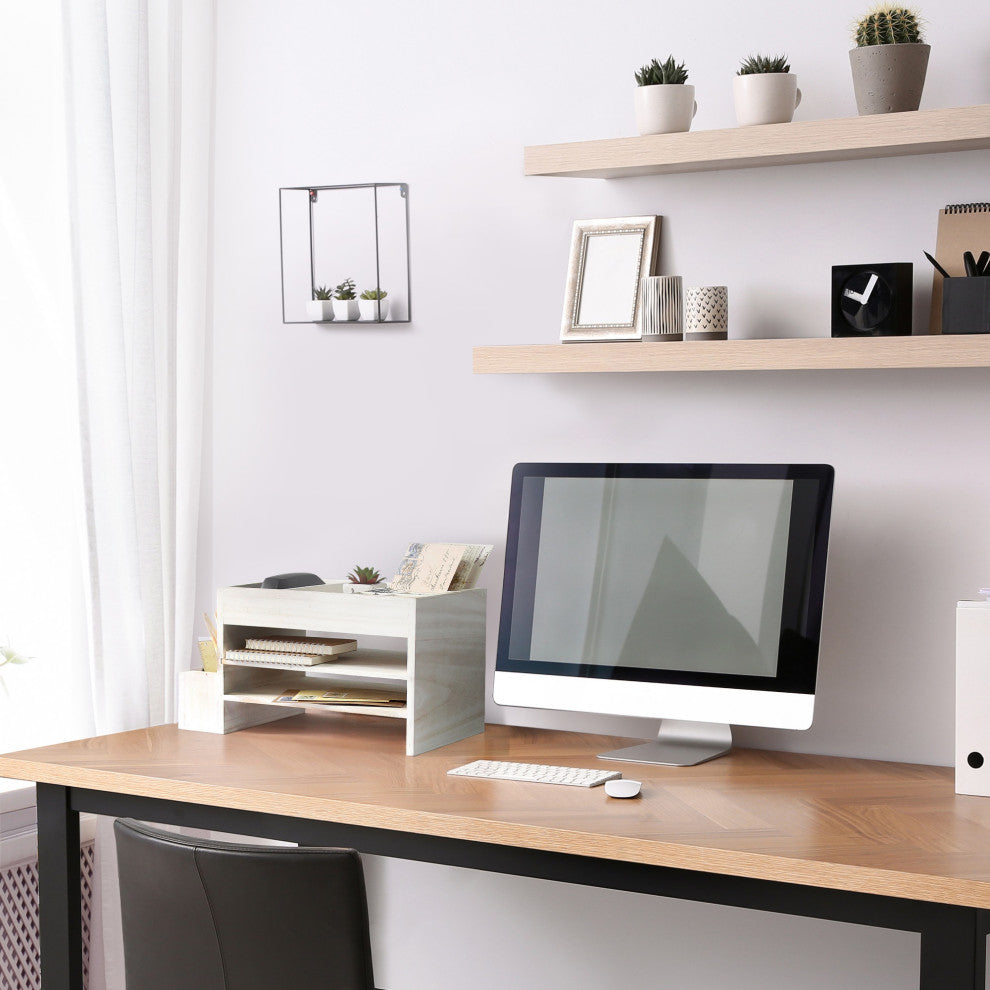 Office Tiered Desk Organizer With Storage Cubbies and Letter Tray, White Wash