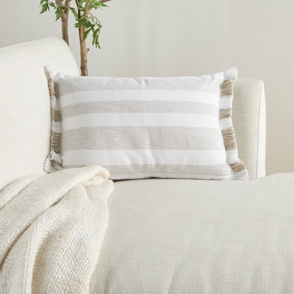 Mina Victory SS919 Throw Pillow, Taupe, 14"X20"