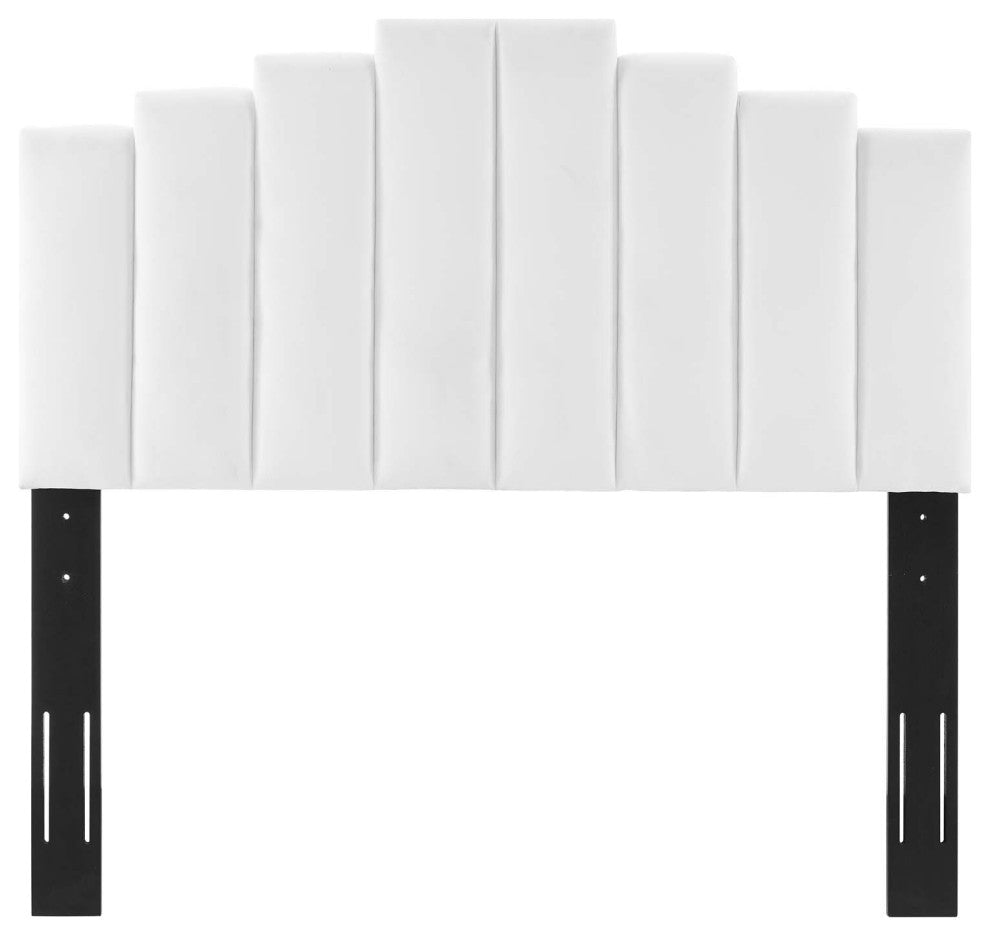 Platform Bed Frame, Full Size, Velvet, White, Modern Contemporary, Bedroom