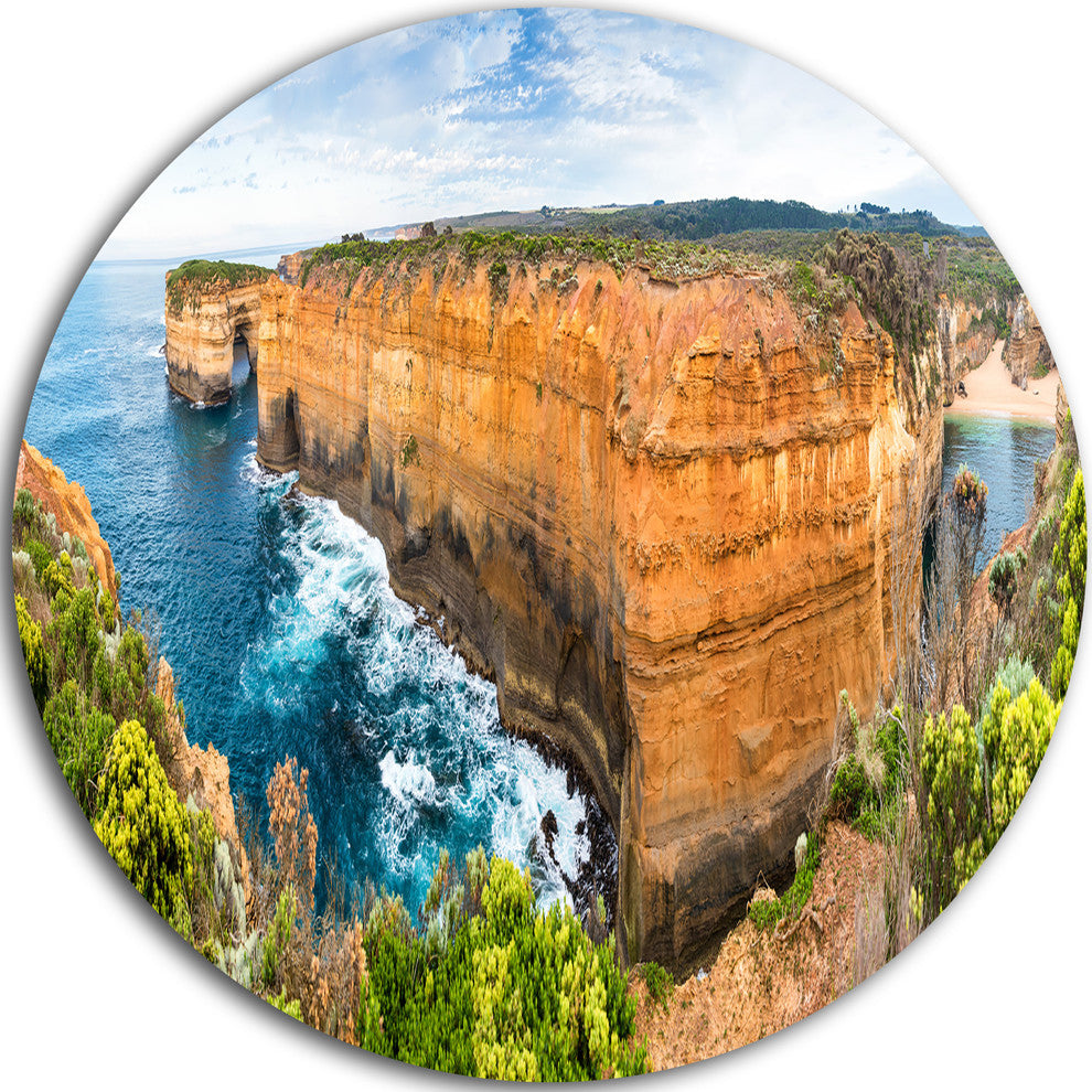 Rocks And Vegetation Of Victoria Beach, Seascape Round Artwork, 23"