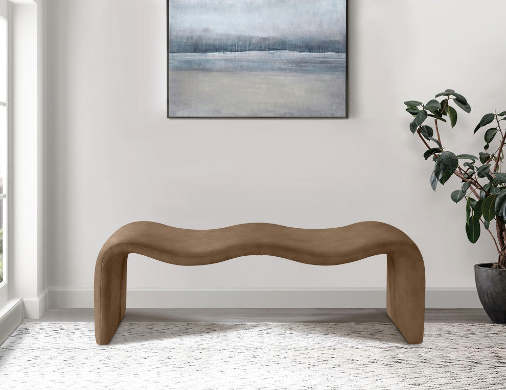 Willow Upholstered Bench, Brown, Vegan Leather