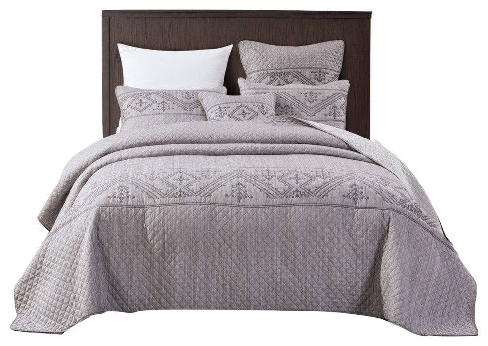 Elegant Intricate Purple Grey Soft Yarn Dyed Quilted Coverlet Bedspread Set, Twi