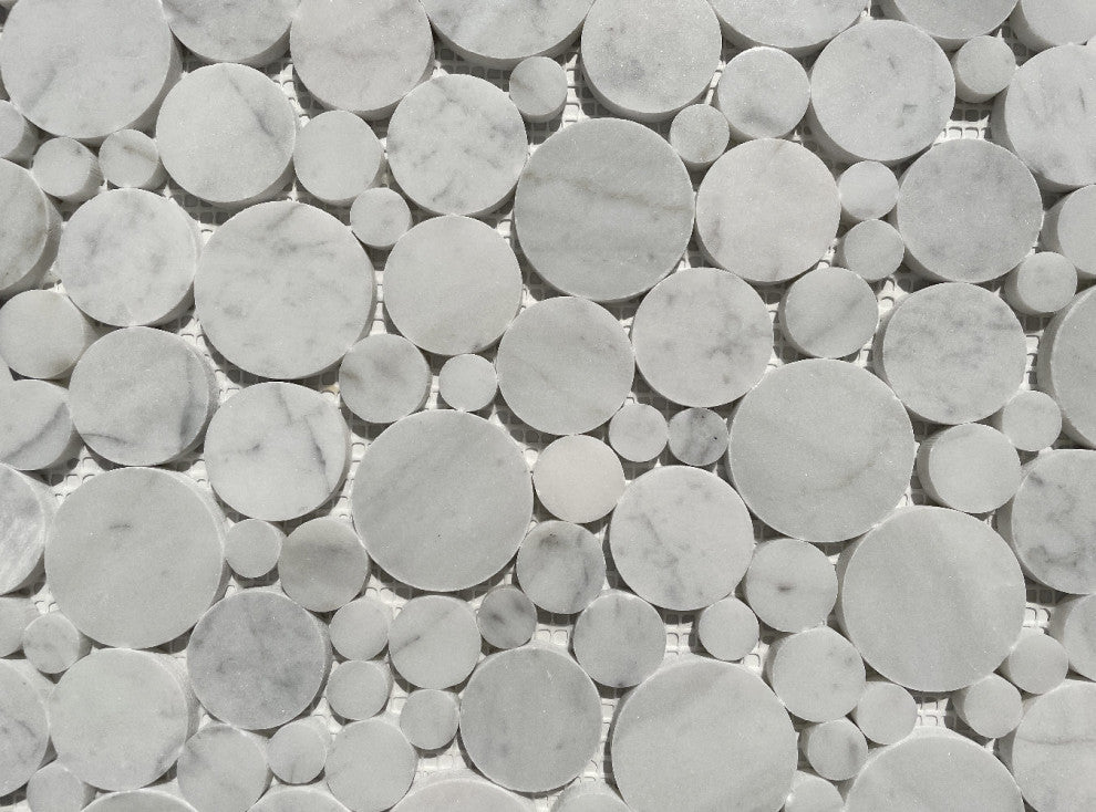 Carrara White Carrera Marble Bubble Round Mosaic Tile Polished, 1 sheet