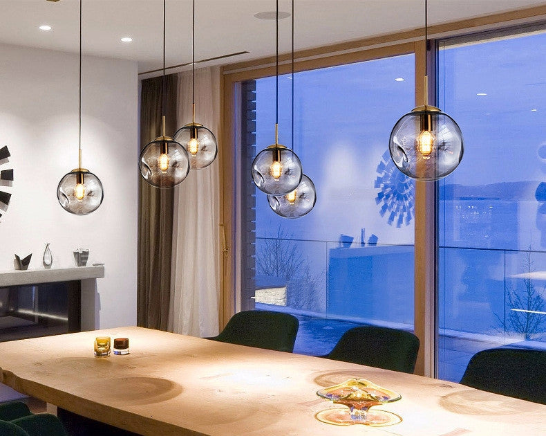 Loft Champagne/Grey Glass Ball LED Pendant Lamp For Restaurant, Lobby, Champagne