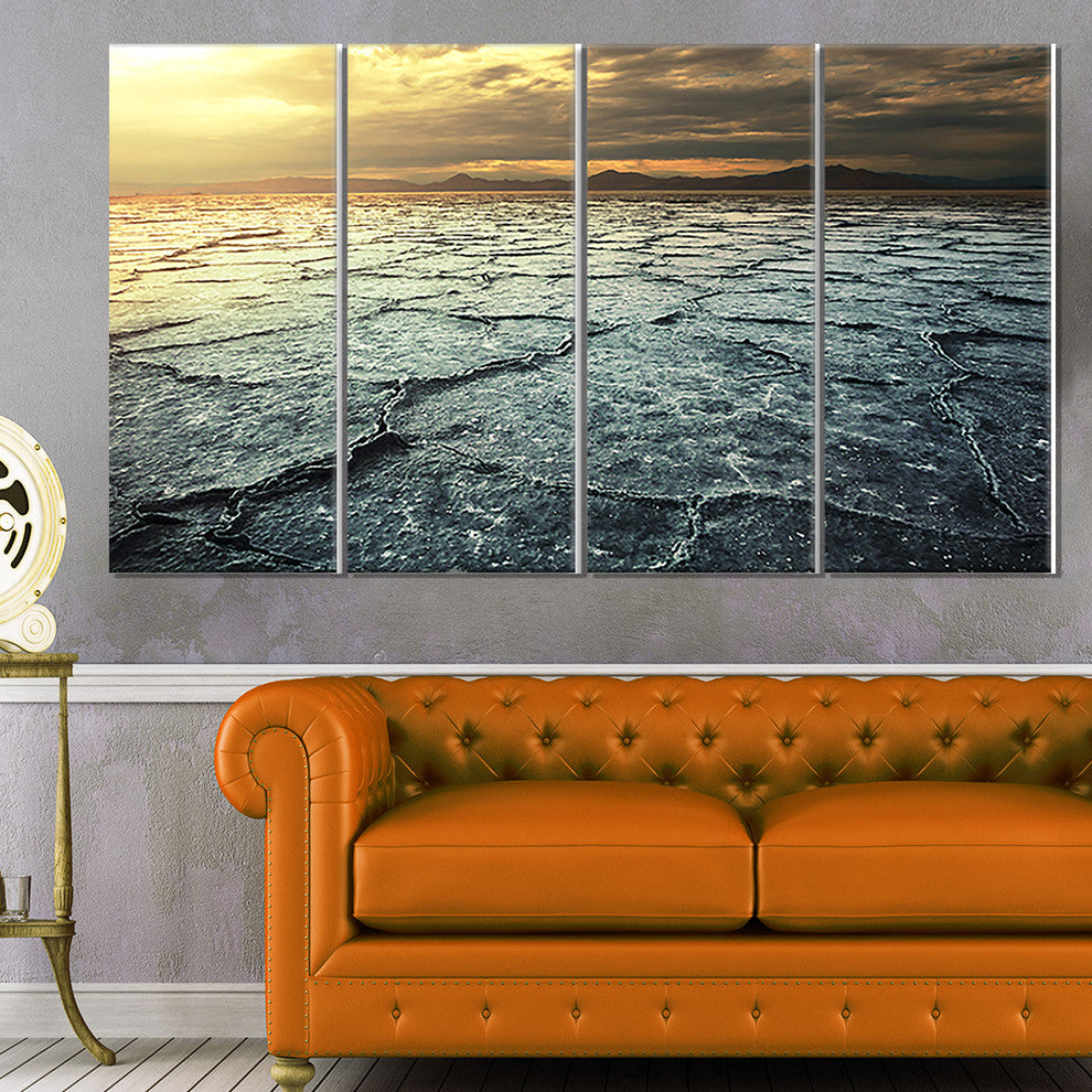 Dark Drought Land under Cloudy Sky, Landscape Wall Art Canvas, 48"x28", 4 Panels