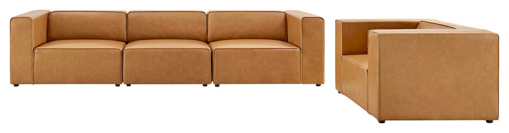 Mingle Vegan Leather Sofa and Armchair Set, Tan