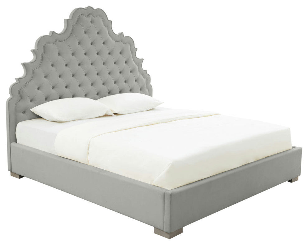 TOV Furniture Carolina Grey Velvet Bed in King