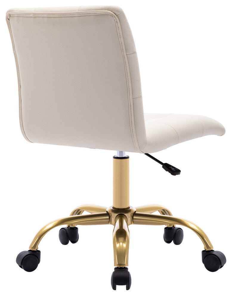 Rhinestone Square Tufted Desk Chair, White-Pu