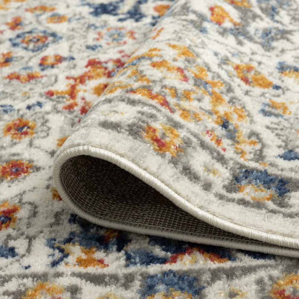 Adriana Transitional Oriental Area Rug, Cream & Gray, 8'10'' X 12'2''