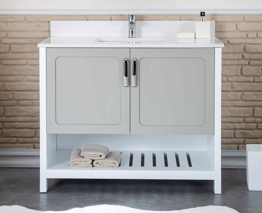 Florin Collection 42" Bathroom Vanity With Sink, Mirror, Countertop, Gray