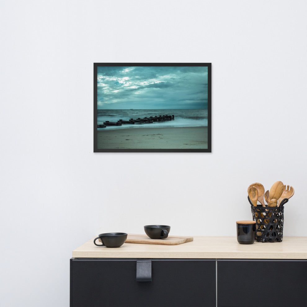 Blue Morning at Rehoboth Coastal Landscape Framed Photo Paper Wall Art Prints, Black, 18" X 24"