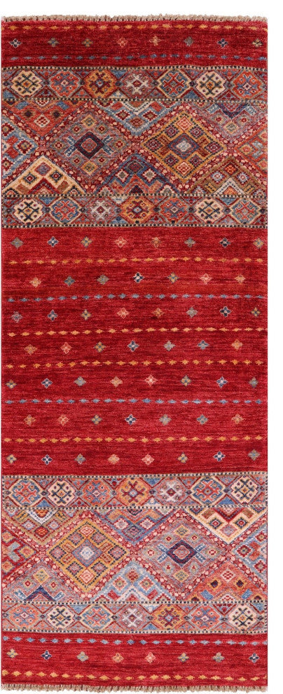 2' 6" X 6' 6" Runner Khorjin Super Kazak Hand Knotted Rug Q5826