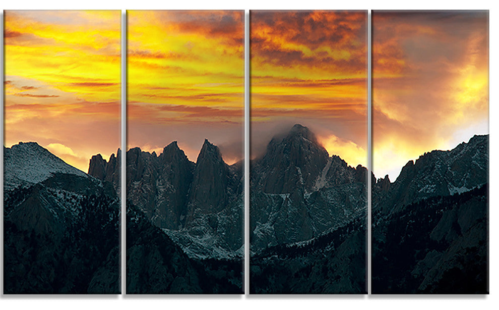 Whitney Mountains under Cloudy Sky, Landscape Canvas Art, 48"x28", 4 Panels