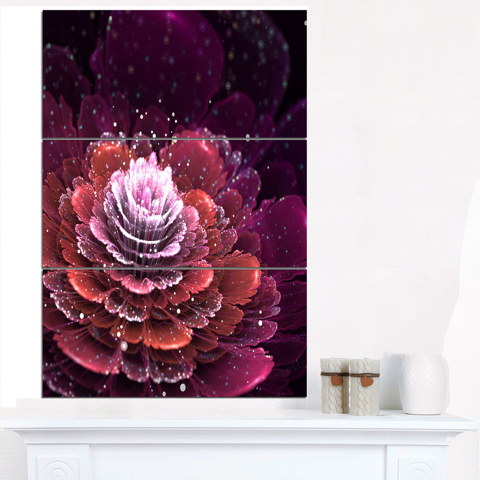 "Fractal Flower Red and White" Digital Metal Wall Art, 3 Panels, 28"x36"