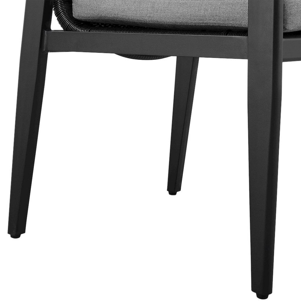 Outdoor Patio Dining Chairs with Arms in Aluminum with Gray Cushions - Set of 2