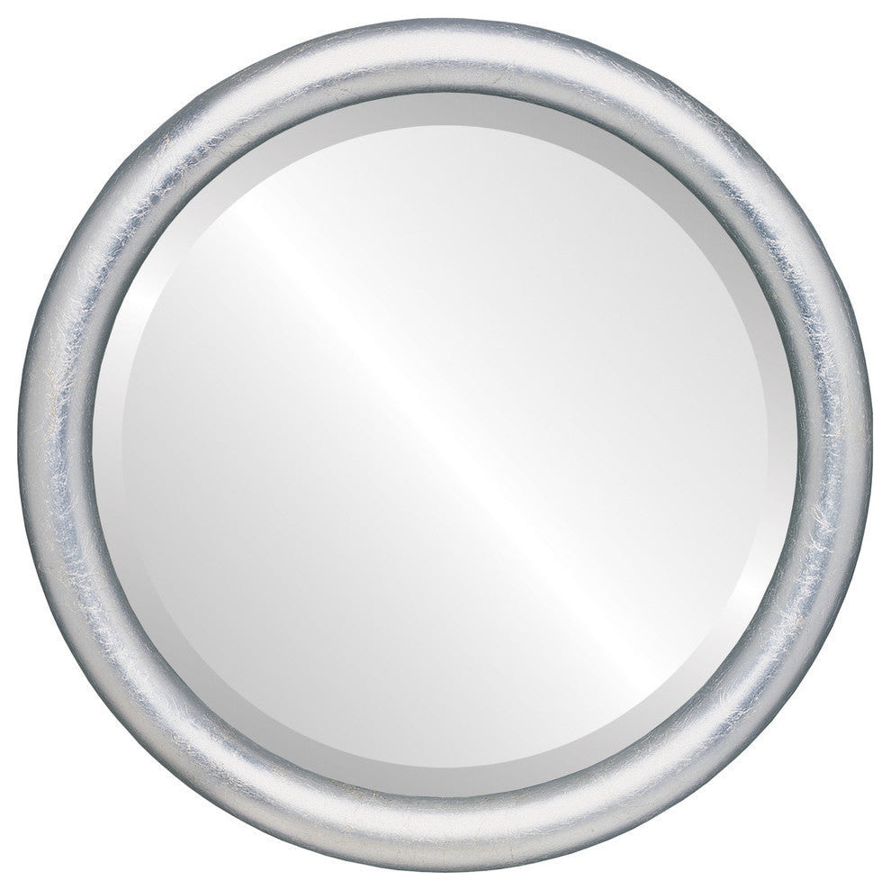 Pasadena Framed Round Mirror, Silver Leaf With Brown Antique, 19"x19"