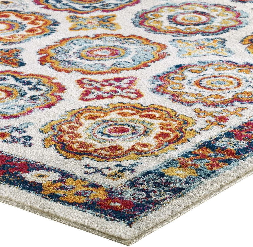 Transitional Distressed Vintage Floral Moroccan Trellis 5x8 Area Rug