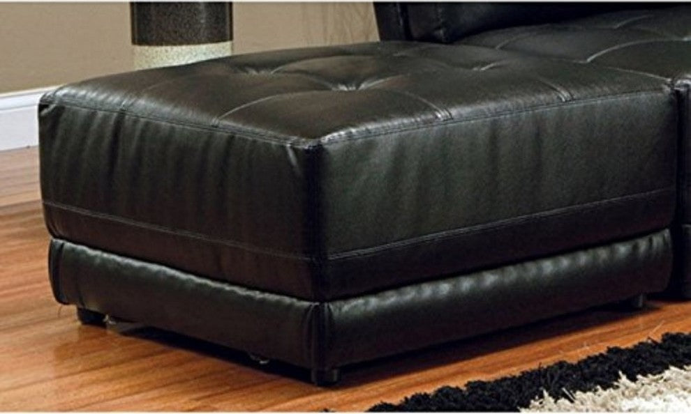 Square Ottoman With Tufted Upholstery, Black