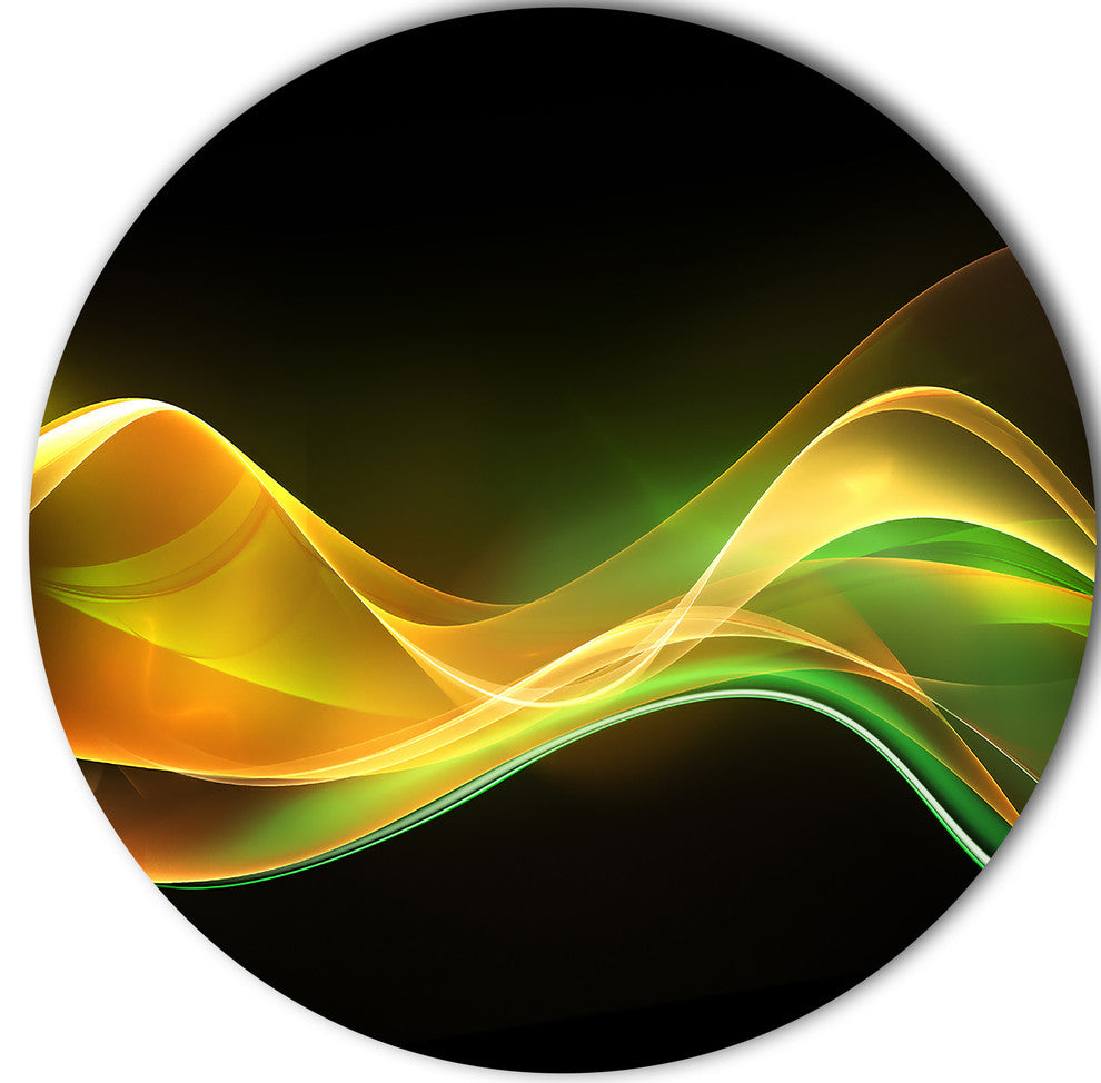 3D Gold Green Wave Design, Abstract Digital Art Disc Metal Artwork, 11"