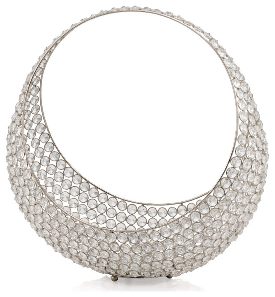 16" Silver and Faux Crystal Bling Ring Basket