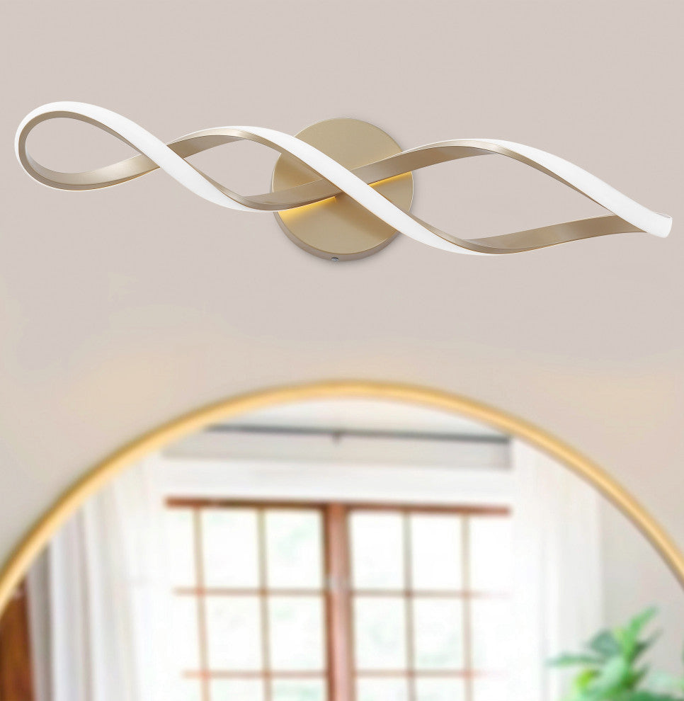 1-Light Modern Wavy Curved LED Vanity Light, Gold