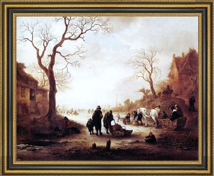 Isaac Van Ostade Canal in Winter Framed Premium Canvas Print, 20"x25"