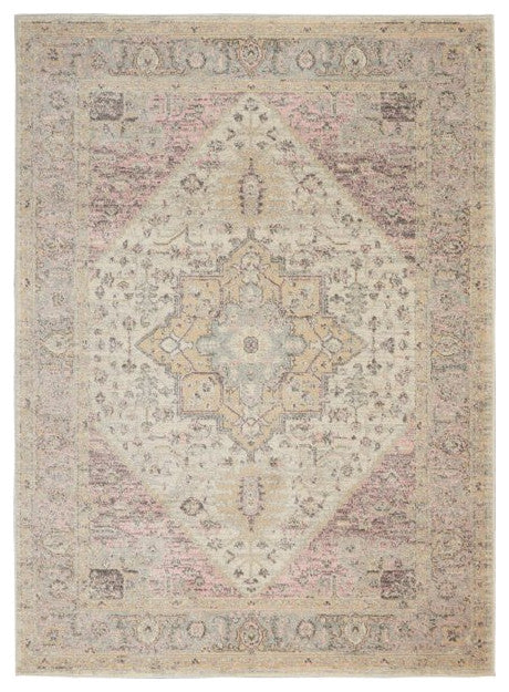 Vintage Area Rug, Classic Medallion Pattern, Ivory/Pink, 8'10" X 11'10"