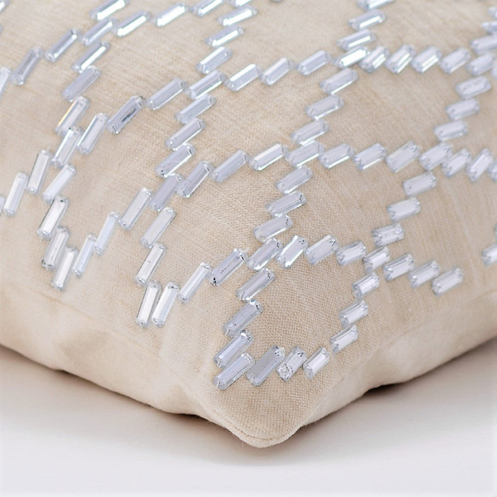 Ivory Throw Pillow Covers 16"x16" Velvet, Crystal Argyle