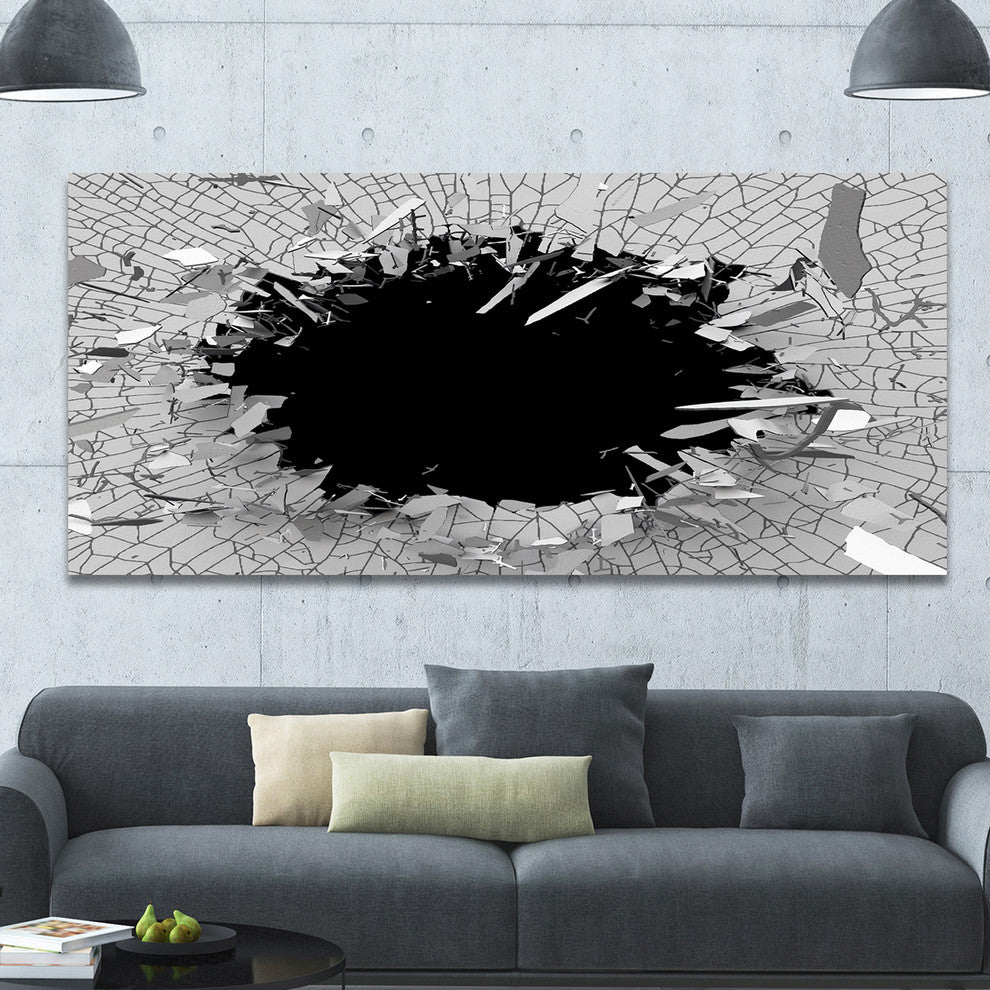 Abstract Broken Wall 3D Design, Oversized Abstract Canvas Wall Art, 60"x28"