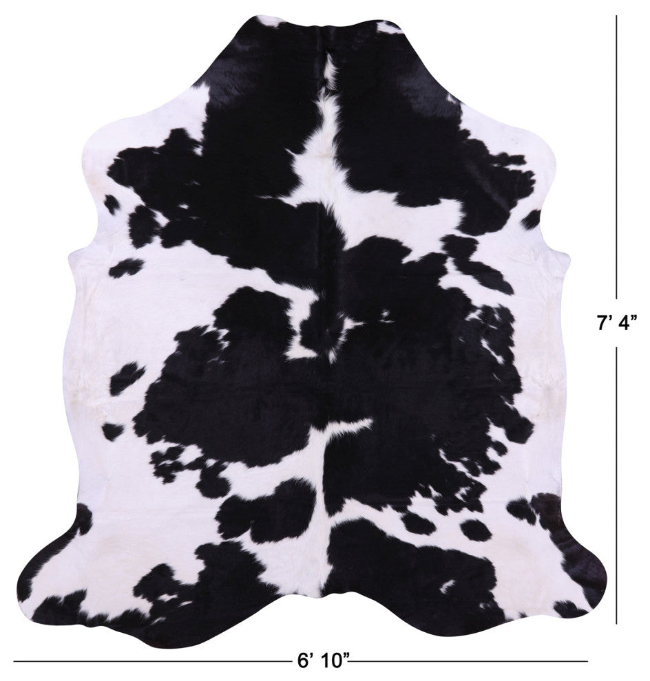 7' 4" X 6' 10" Black and White Natural Cowhide Rug C2183