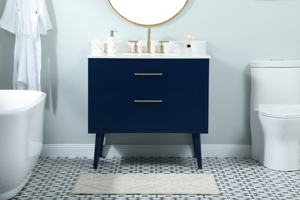 Elegant VF41036MBL-BS 36"Bathroom Vanity, Blue With Backsplash