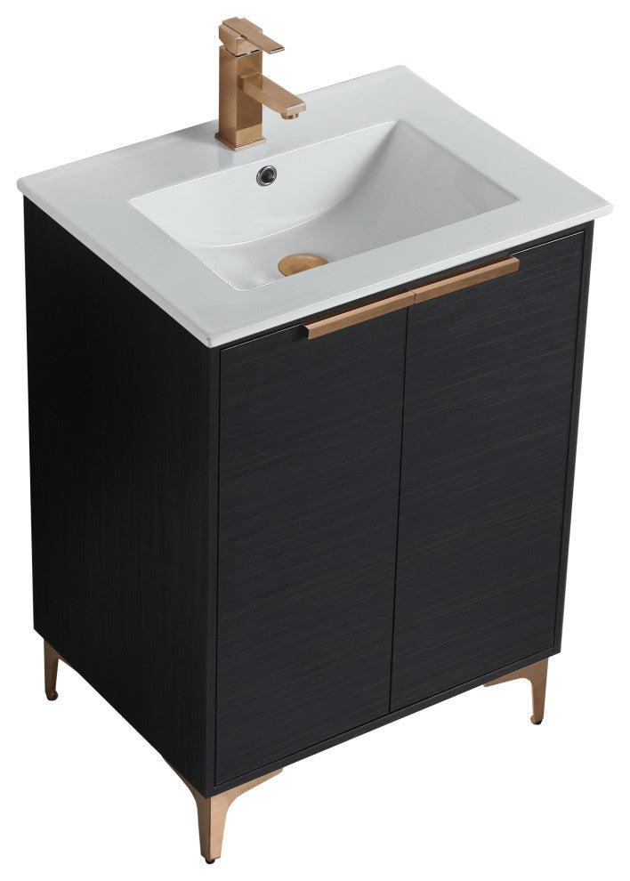 Wilmington Bath Vanity, Chestnut, 24 Inch, Rose Gold Hardware