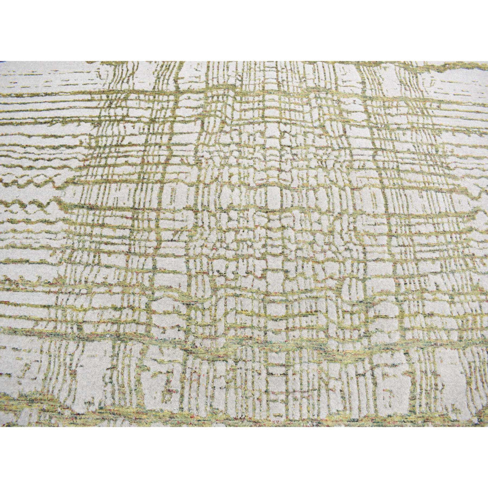 Gray Jacquard Hand Loomed Modern Design Wool and Silk Hand Loomed Rug 9'2"x11'8"