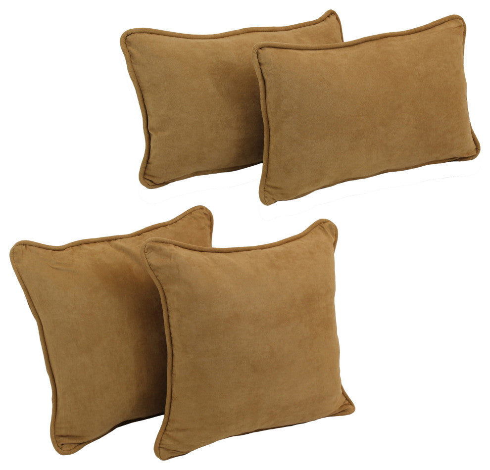 Double-Corded Solid Microsuede Throw Pillows With Inserts, Set of 4, Camel