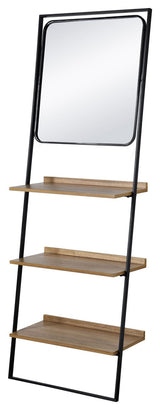 Lena Decorative Standing Shelves Square Mirror Wood Brown Finish