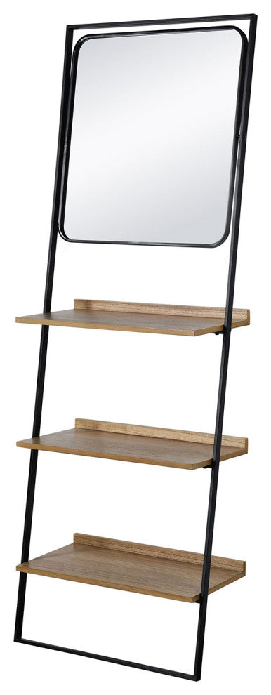 Lena Decorative Standing Shelves Square Mirror Wood Brown Finish