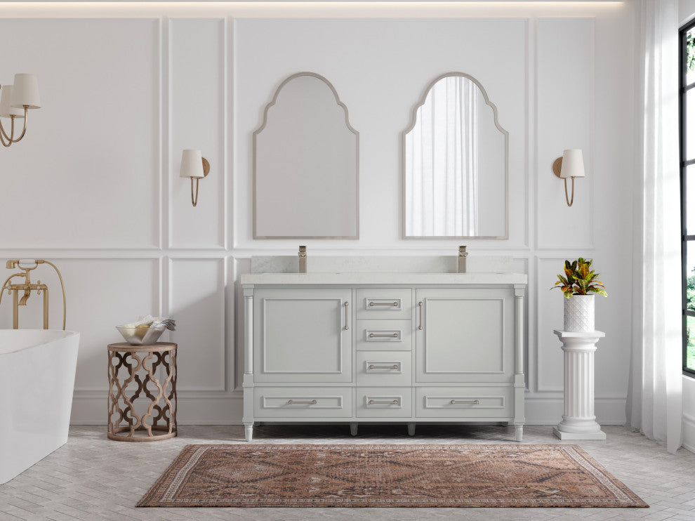 Aberdeen 60 Double Bathroom Vanity in Coventry Gray 2" Carrara Quartz