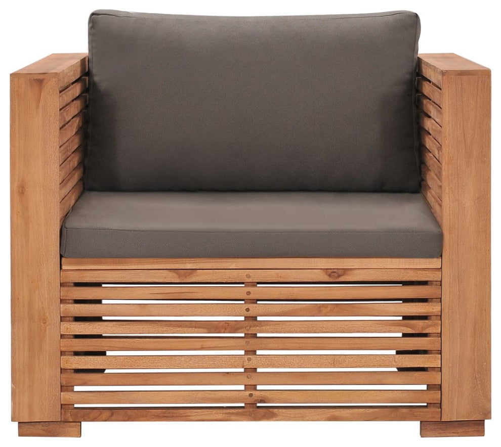 vidaXL Patio Sofa Chair With Dark Gray Cushions Solid Teak Wood