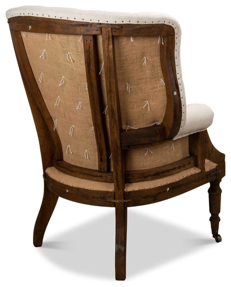 Georgian Barrel Back Linen and Burlap Wingchair