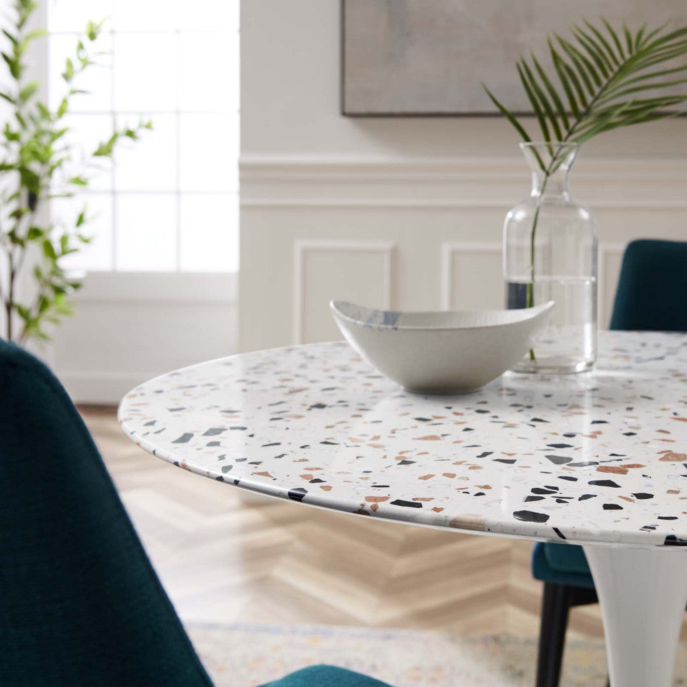 40" Dining Table, Round, White, Wood, Metal, Modern, Bistro Hospitality