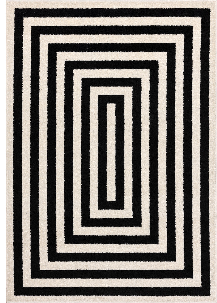 Abani Casa CAS120A Contemporary Black and Ivory Rectangular Area Rug, Ivory, 4'x