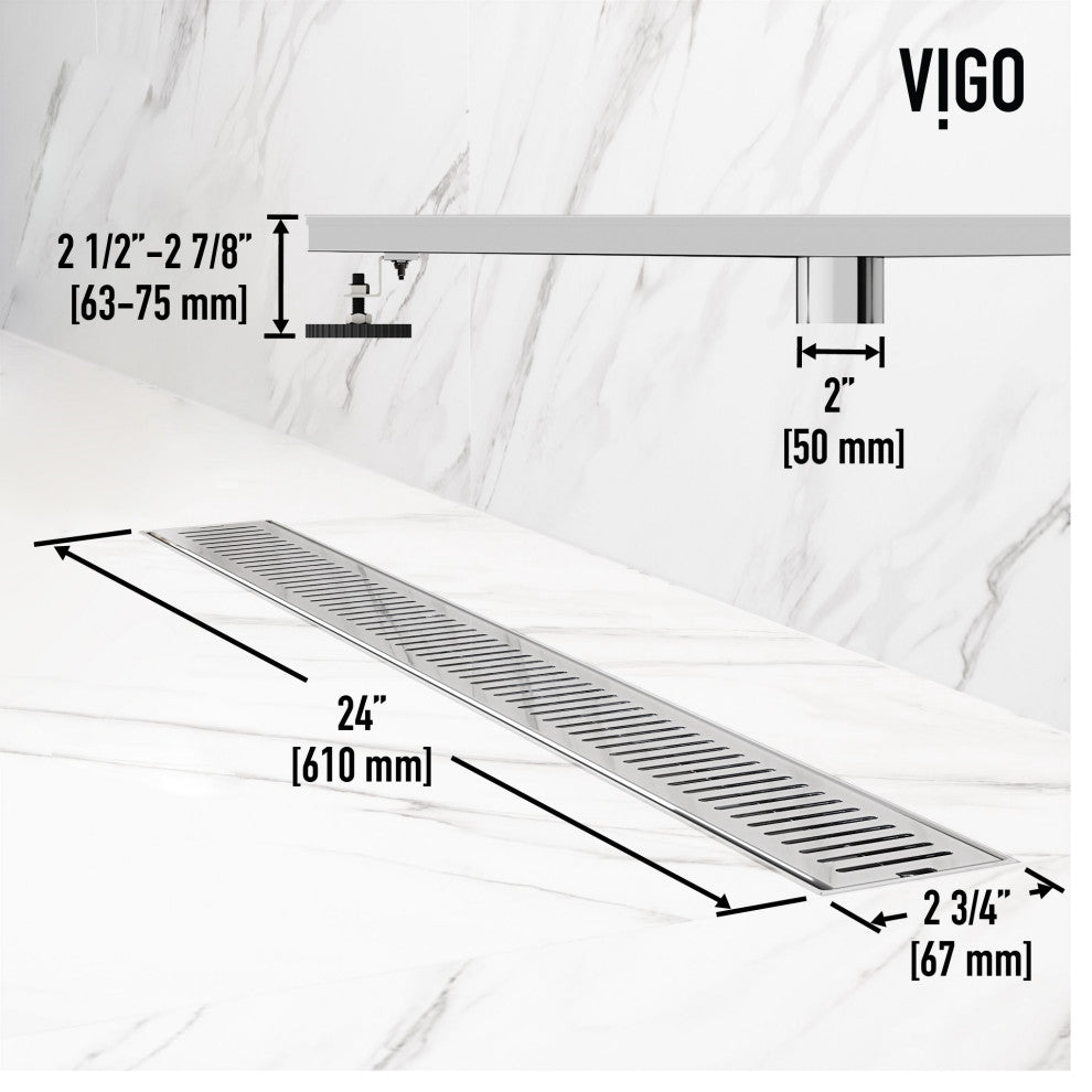 VIGO Elan Linear Shower Drain, Chrome, 24"