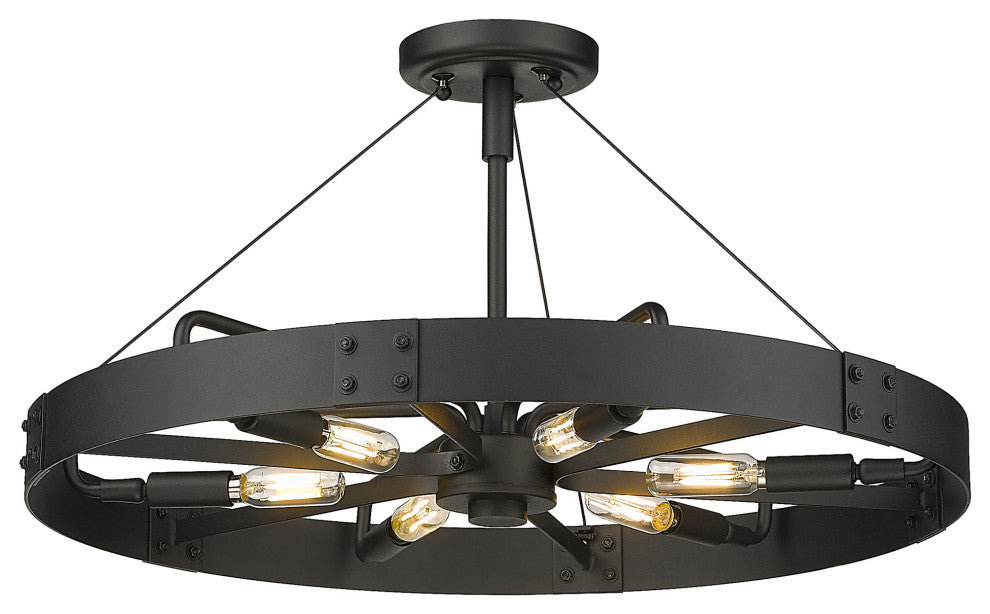 Vaughn Medium Semi-Flush With Natural Black Accents Shade