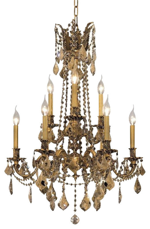 Elegant Rosalia Dining Room Light, French Gold Finish With Royal Cut Crystal
