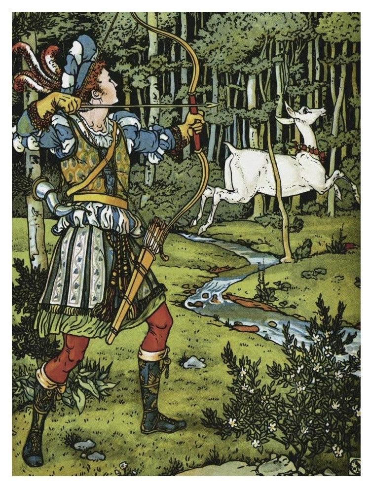 "Hind in the Wood - The Archer" Digital Paper Print by Walter Crane, 14"x18"
